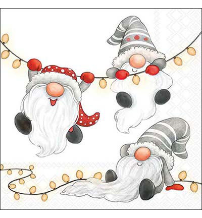 Napkins, 20-pack / 33 x 33 cm, Gnomes on the Light Chain, White