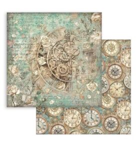 Gardens of Time – Printed Double Face Scrapbooking sheet for Art and Craft – Clock and roses