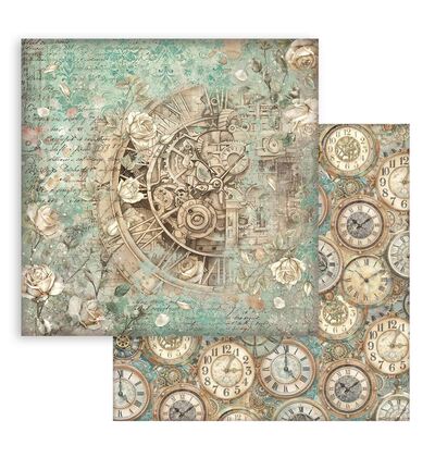 Gardens of Time – Printed Double Face Scrapbooking sheet for Art and Craft – Clock and roses