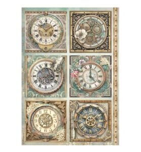 Gardens of Time – Printed Rice paper A4 for Art and Craft – 6 Clocks
