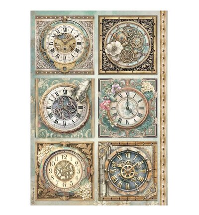 Gardens of Time – Printed Rice paper A4 for Art and Craft – 6 Clocks