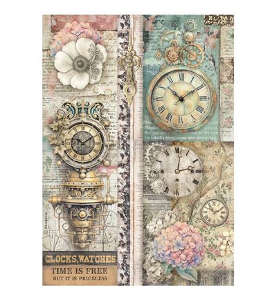 Gardens of Time – Printed Rice paper A4 for Art and Craft – Clocks time is free