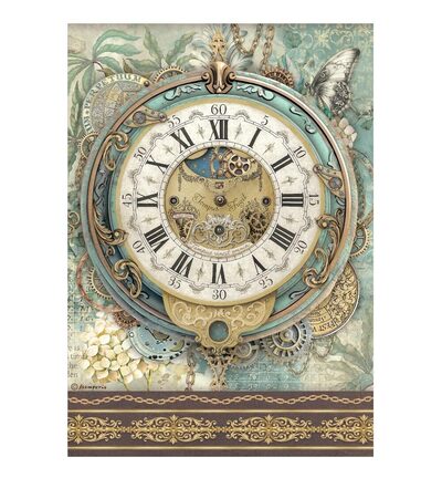 Gardens of Time – Printed Rice paper A4 for Art and Craft – Big clock