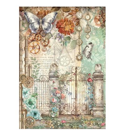 Gardens of Time – Printed Rice paper A4 for Art and Craft – Gate and butterfly