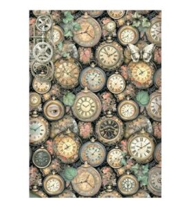 Gardens of Time – Printed Rice paper A4 for Art and Craft – Clock pattern