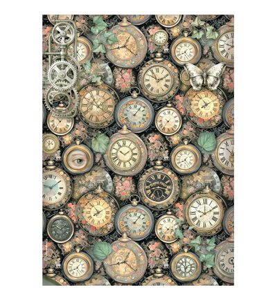 Gardens of Time – Printed Rice paper A4 for Art and Craft – Clock pattern