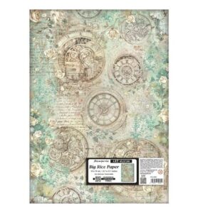 Gardens of Time – Printed Rice paper for Art and Craft – Clocks and roses