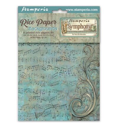 Symphony – Printed 8 Rice paper A6 backgrounds selection for Art and Craft