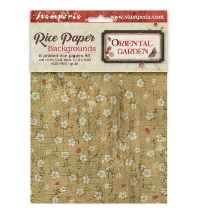 Oriental Garden – Printed 8 Rice paper A6 backgrounds selection for Art and Craft