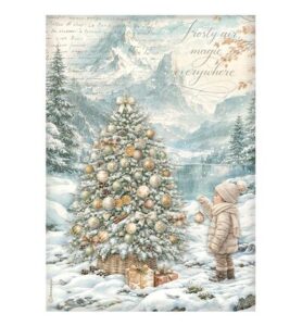 White Christmas – Printed A4 Rice paper for Art and Craft – Tree by the lake