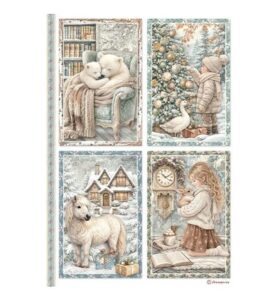 White Christmas – Printed A4 Rice paper for Art and Craft – 4 Cards