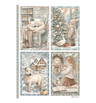 White Christmas – Printed A4 Rice paper for Art and Craft – 4 Cards