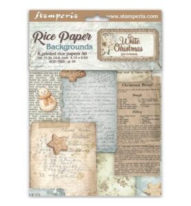 White Christmas – Printed 8 Rice paper A6 backgrounds selection for Art and Craft