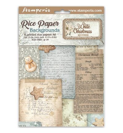 White Christmas – Printed 8 Rice paper A6 backgrounds selection for Art and Craft