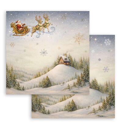 Silent Night – Printed Double Face scrapbooking sheet for Art and Craft – Santa Claus sleigh