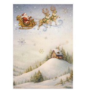 Silent Night – Printed A4 Rice paper for Art and Craft – Santa Claus and sleigh