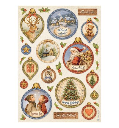 Silent Night – Printed A4 Rice paper for Art and Craft – Christmas balls