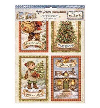 Silent Night – Printed 6 Rice paper A4 selection for Art and Craft