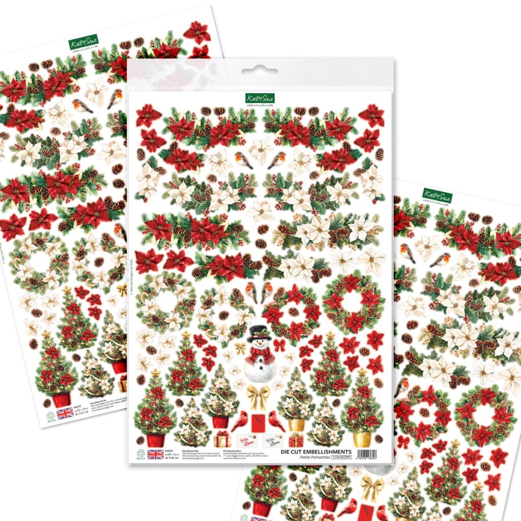 Katy Sue Designs Petite Poinsettias Die Cut Embellishments, 3 sheets