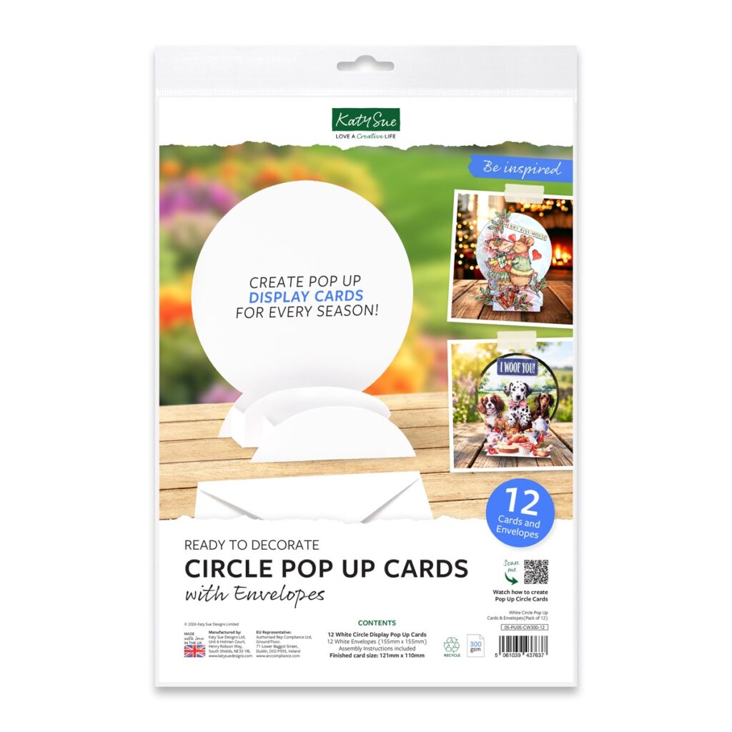 Katy Sue Designs White Circle Pop Up Cards & Envelopes 121x110mm, 12 pcs