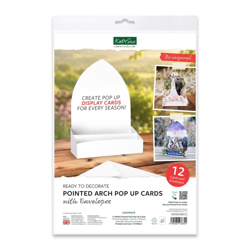 Katy Sue Designs White Pointed Arch Pop Up Cards & Envelopes 137x98mm, 12 pcs