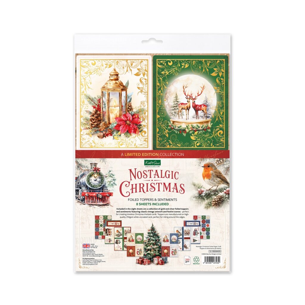 Katy Sue Designs Nostalgic Christmas Foiled Toppers & Sentiments, 8 sheets