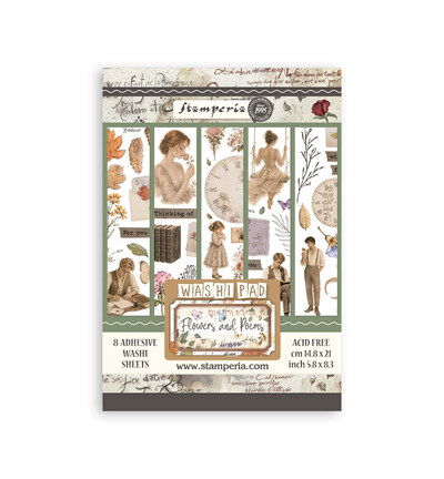 Flowers and Poems – Printed Washi pad for Art and Craft – 8 sheets