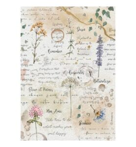 Flowers and Poems – Printed A4 Rice paper for Art and Craft – Flowers and writings