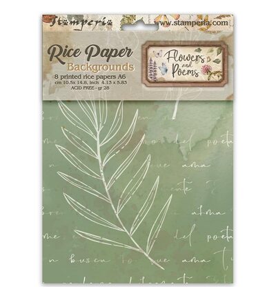 Flowers and Poems – Printed 8 Rice paper A6 backgrounds selection for Art and Craft