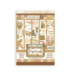 Cozy Family – Printed Washi pad for Art and Craft – 8 sheets
