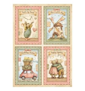 Cozy Family – Printed A4 Rice paper for Art and Craft – 4 cards