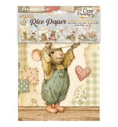 Cozy Family – Printed Mini Rice paper A6 8 sheets for Art and Craft