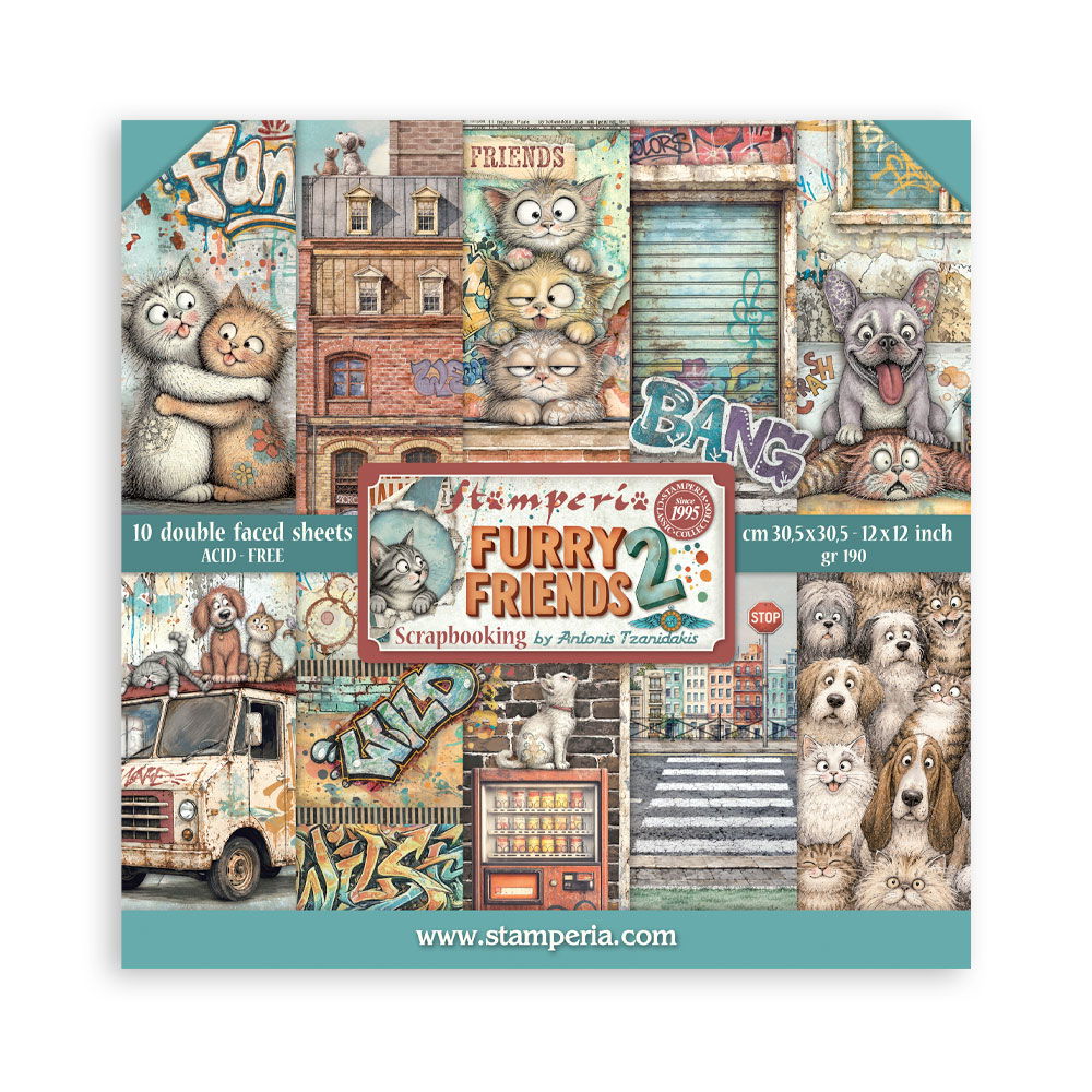 Furry Friends 2 – 12”x12” (30.5×30.5 cm) Paper Pad 10 double sided printed sheets