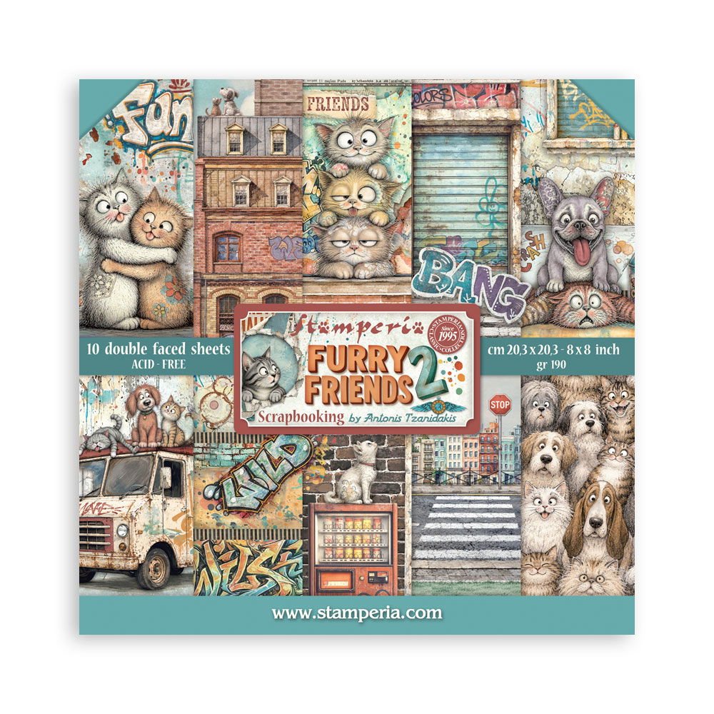 Furry Friends 2 – 8”x8” (20.3×20.3 cm) Paper Pad 10 double sided printed sheets