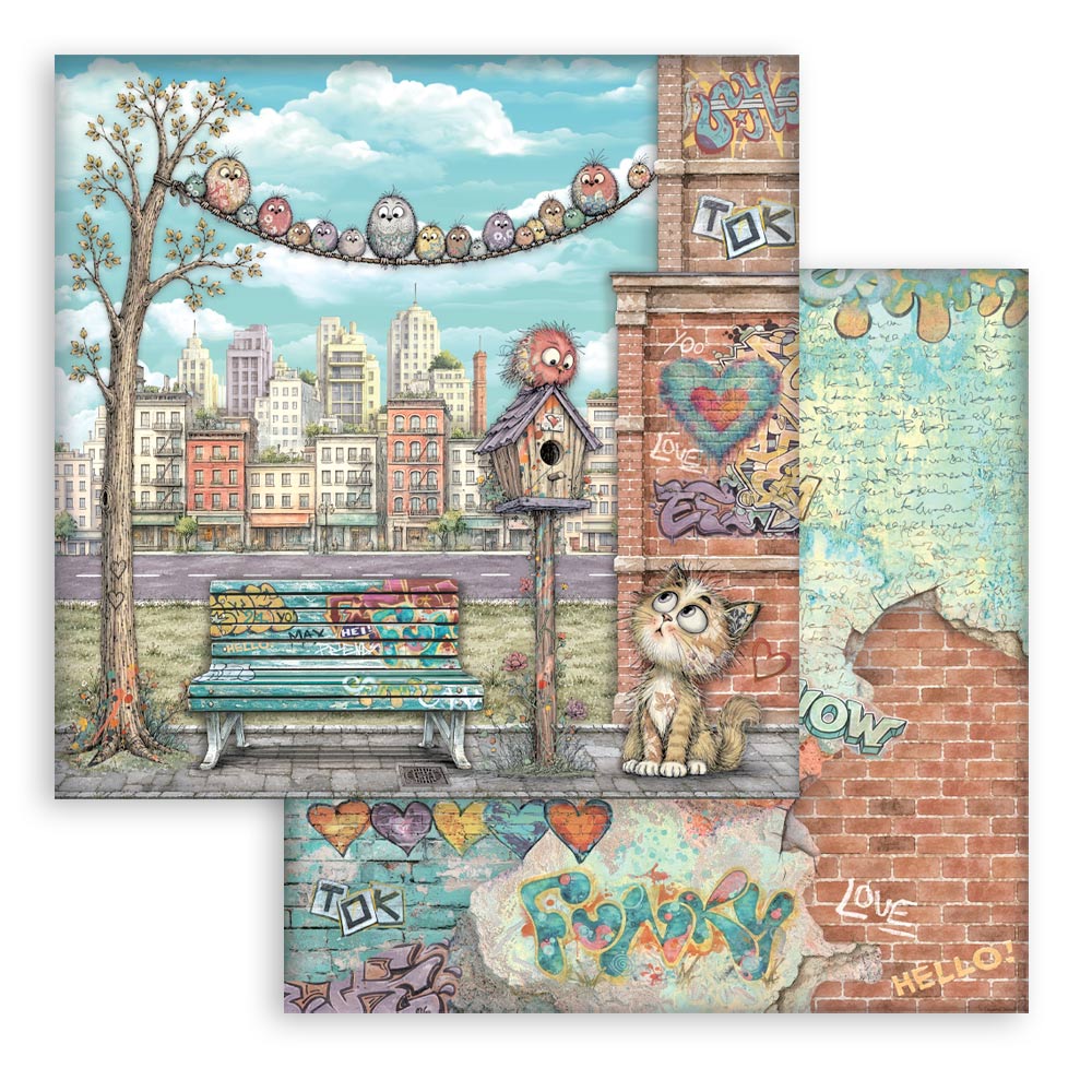 Furry Friends 2 – 12”x12” (30.5cmX30.5cm) Double sided printed sheet – Furry Friends 2 bench and nes