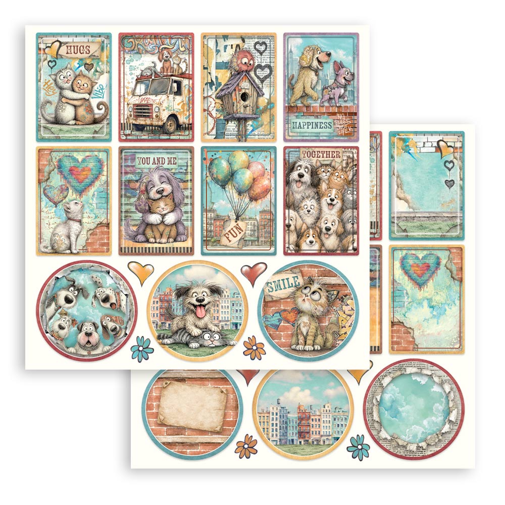 Furry Friends 2 – 12”x12” (30.5cmX30.5cm) Double sided printed sheet – Furry Friends 2 small cards a