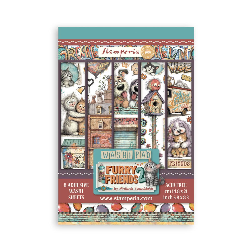 Furry Friends 2 – Printed Washi pad for Art and Craft A5 8 sheets