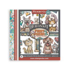 Furry Friends 2 – Printed Decorative Rub on kit for Art and Craft cm 15,5×15,5