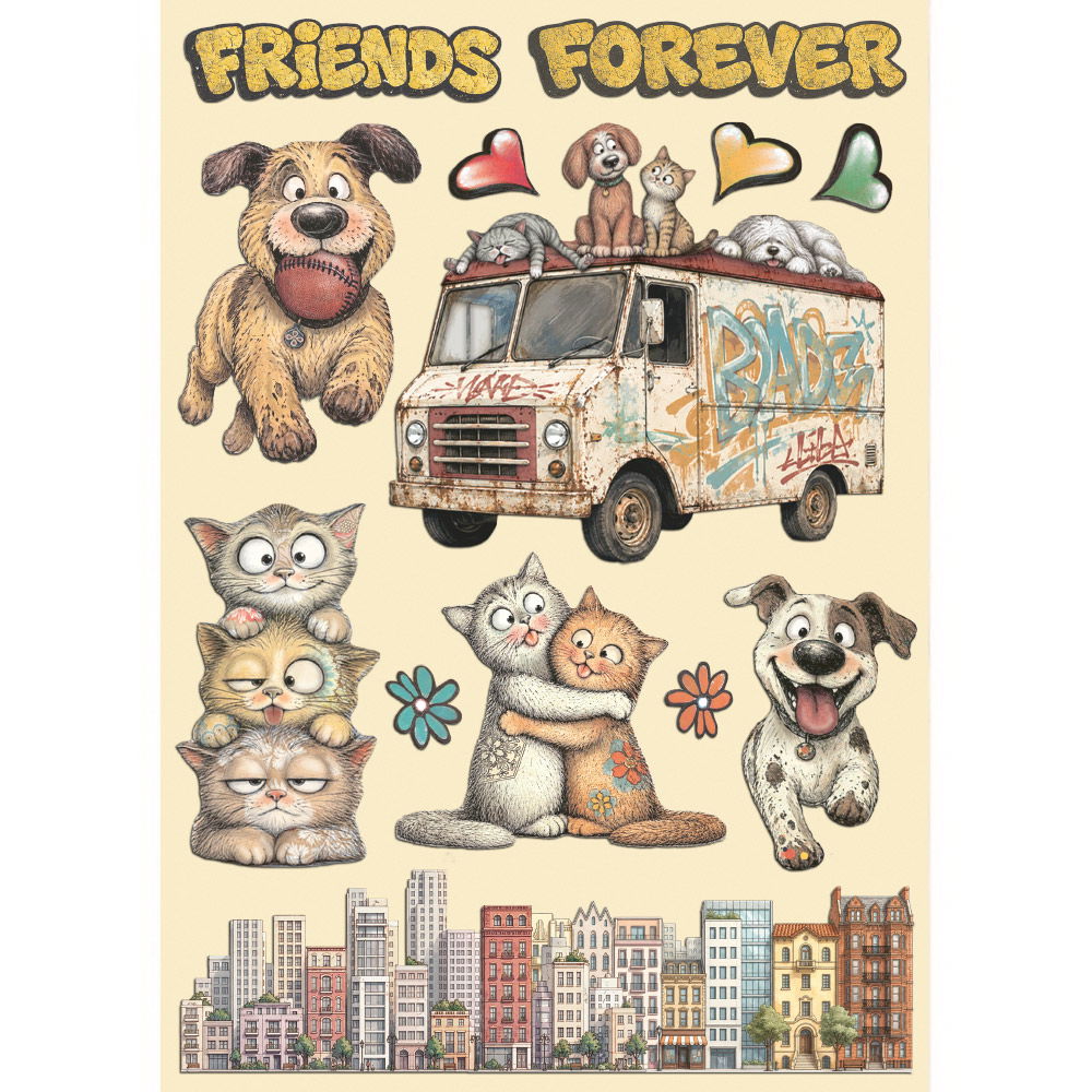 Furry Friends 2 – Printed decorative Wooden shape for Art and Craft A5