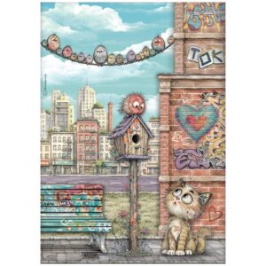 Furry Friends 2 – Printed A4 Rice paper for Art and Craft – Furry Friends 2 nest, cat and birds