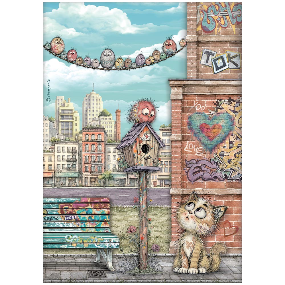 Furry Friends 2 – Printed A4 Rice paper for Art and Craft – Furry Friends 2 nest, cat and birds