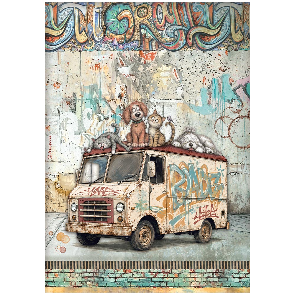 Furry Friends 2 – Printed A4 Rice paper for Art and Craft – Furry Friends 2 beater truck