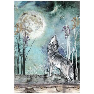 Cosmos – Printed A4 Rice paper for Art and Craft – Cosmos Wolf and moon
