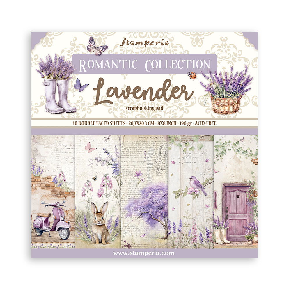 Lavender – 8”x8” (20.3×20.3 cm) Paper Pad 10 double sided printed sheets