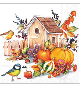 Servetten 20pcs / 33 x 33cm, Autumn birdhouse