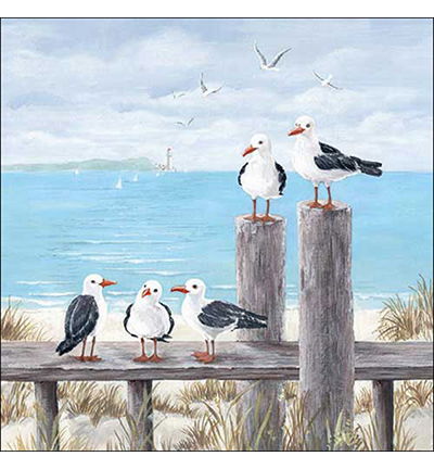 Servetten 20pcs / 33 x 33cm, Seagulls on the dock