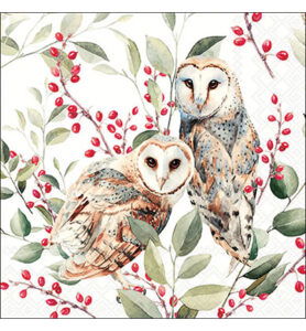 Servetten 20pcs / 33 x 33cm, Barn owl couple white