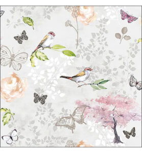 Servetten 20pcs / 33 x 33cm, Birds and butterflies grey