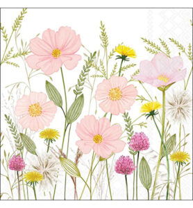 Servietten, 20 Stück / 33 x 33 cm, Pastellblumen, weiß