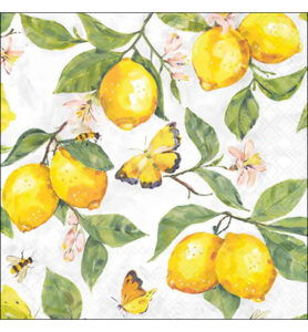 Servetten 20pcs / 33 x 33cm, Fresh lemons white